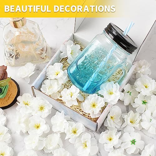 Artificial Cherry Blossom Flower Heads, Fake Silk Sakura Floral Heads for Bridal Hair Clips Headbands Dress DIY Accessories Wedding Party Supply Table Decorative (100pcs White) - color: White