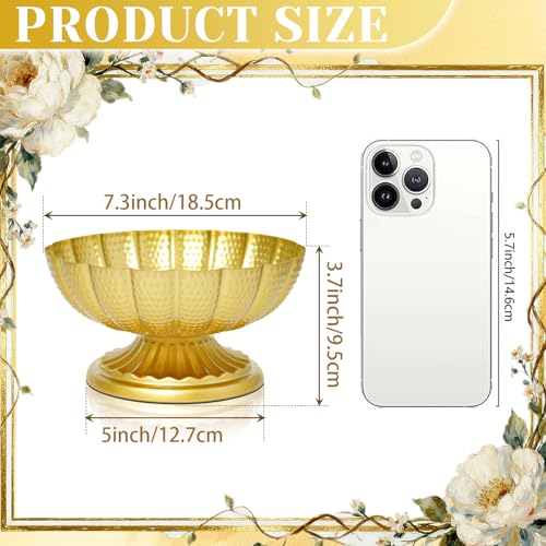 Gold Metal Urn Vases Set - 3.7 Inch Small Pedestal Flower Pot for Wedding Centerpieces, Table Decor, Floral Arrangements, Anniversary Party, Home Decoration (2, Gold-3.7"×7.3")