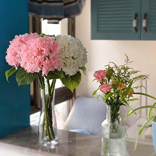 RUZUQE 4 Pcs Hydrangea Artificial Flower 2 White + 2 Pink 21'' Long Stem Lifelike Real Touch YalzoneMet Hydrangea Latex for Home Kitchen Decoration Bridal Bouquet Wedding Outdoor Decor - color: White Pink