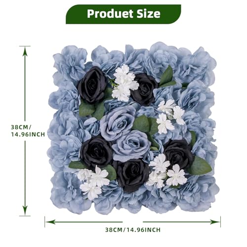 12-Pack Flower Wall Panels, 15x15 Inch Artificial Silk Rose Backdrop 3D Silk Hydrangea Rose Floral Panel for Photo Background Home Party Wedding Backdrop Decoration - color: Blue