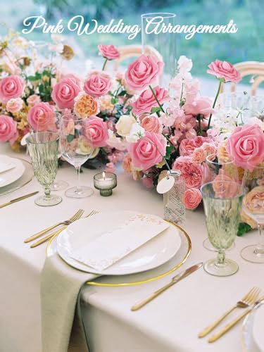 MACTING Artificial Flowers 30PCS Pink Fake Flowers with Stem Real Touch Soft Foam Roses Wedding Bouquet Table Centerpieces Party Bridal Shower Birthday Home Summer Decorations - color: Pink, size: 30PCS