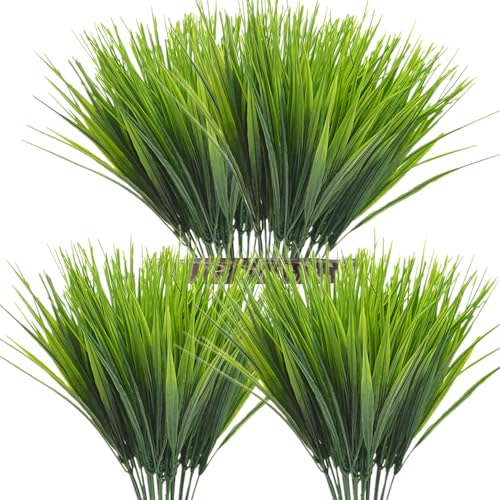 Artificial Wheatgrass Outdoor Plants, Fake Wheat Grass Shrubs UV Resistant Greenery Faux Plastic Plant for Indoor Home Decor Garden Porch Office Wedding Christmas Planter Filler Decoration 12 Bundles - color: Wheat Grass-12 Pcs
