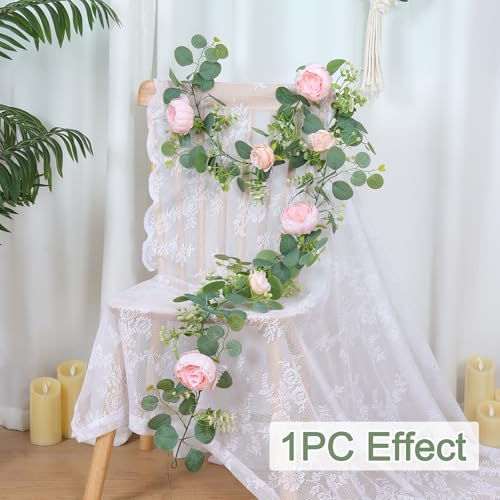 2 Pack 13FT Flower Garland, Artificial Rose Vine Fake Flower Garland Silk Rose Peony Hanging Vine Faux Floral Garlands for Wedding Party Arch Table Wall Backdrop Decoration (Light Pink, 2PCS) - color: Light Pink, size: 2PCS