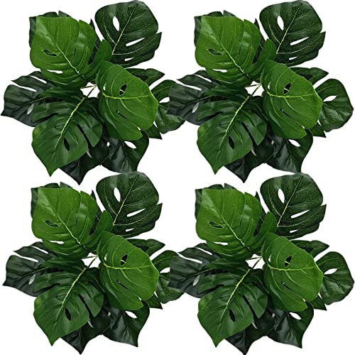 PASYOU Fake Tropical Monstera Plants Decoration Artificial Shrubs 4 Pack, Faux Turtle Palm Leaves Bushes Plant for Outdoor Indoor Greenery Garden Party Wedding Office DIY Floral Arrangement Décor - color: Monstera Shrubs - 4 Pack