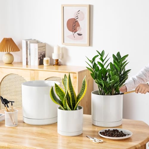 vancasso Ceramic Planters, Plant Pots for Indoor Plants, 6.25+8.25+10.25 Inch Ceramic Pots for Plants, Flower Pots with Drainage Holes, Planters Pot for Indoor House Plant, Set of 3, White - color: White, size: 6.25 + 8.25 + 10.25 Inch