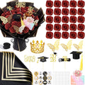 48 Pcs Red Glitter Rose Bouquet DIY Kit, Graduation Gifts for Her Class of 2026, Sparkly Artificial Flowers with Crown 3D Butterflies and Cards, Class of 2026 Senior Graduation Bouquet