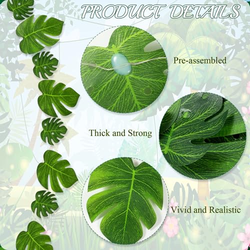 GuassLee 13.12 FT Hawaiian Tropical Party Decoration String Lights-40 LED Monstera Leaf String Lights for Luau Aloha Jungle Themed Party Decorations Supplies (2 Pcs)
