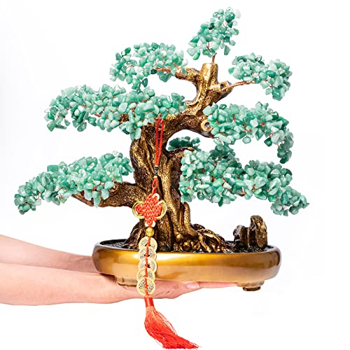 Green Aventurine Gemstone Crystal Bonsai Tree of Life Large Feng Shui Money Chakra Tree for Luck and Wealth Desk Decoration(1,251 Gem Count) - color: Green Aventurine