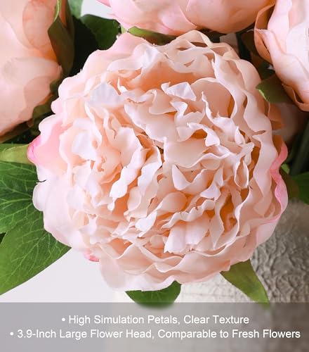 florisso Light Pink Peony Artificial Flowers - 11 Branches Silk Peonies for Vase Arrangements, Wedding Decor & Living Room Accents (Faux Flowers) - color: Peony-light Pink