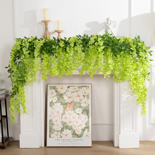 U'Artlines 10Pcs 7.2 Ft/Piece Artificial Wisteria Garland Silk Fake Green Wisteria Flowers Hanging Greenery Vines Garlands Rattan for Home Garden Wedding Arch Party Indoor Outdoor Décor - color: Green