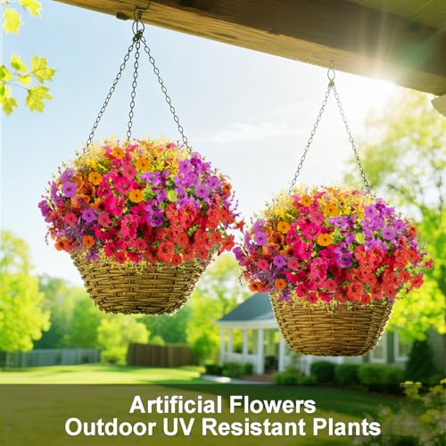Artificial Flowers Faux Plants Outdoor, 18 Bundles Plastic Faux Flower with Eucalyptus Leaves Lavender, UV Resistant Silk Fake Flower for Indoor Outside Garden Home Decor - color: Multicolor-18 Bundles