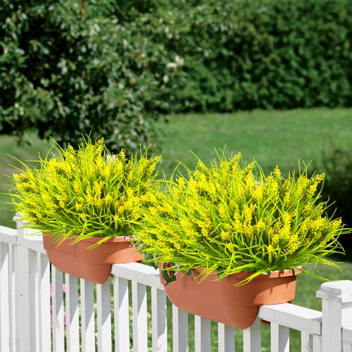 Grunyia 20 Bundles Artificial Plants Outdoor Fake Monkey Grass with Flowers (Yellow) - color: Yellow