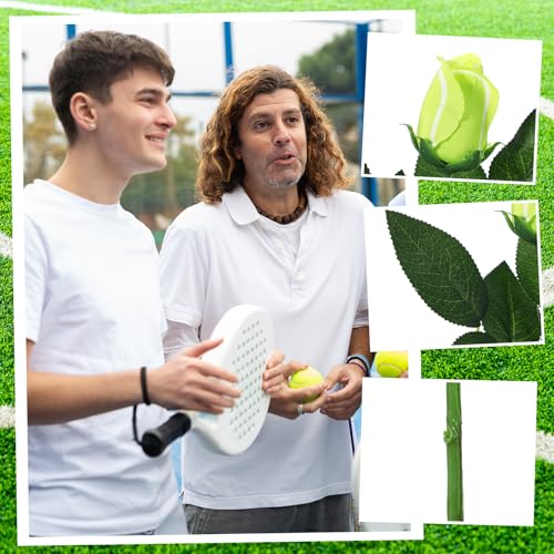 Suhine 12 Pcs Artificial Tennis Rose Flowers Sports Party Favors Bulk for Birthday Graduation Wedding Party Decorations Table Centerpieces Mom Fans Team Coach Senior Night Gift (Tennis Color, Normal) - color: Tennis Color, size: Normal