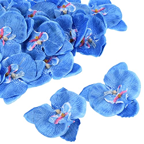 PATIKIL 10cm/3.9" Artificial Orchid Flower Heads, 20 Pack Silk Phalaenopsis Fake Butterfly Orchid Heads for Wedding Floral Bouquet Decor DIY Craft Making, Blue - color: Blue, size: 3.9"