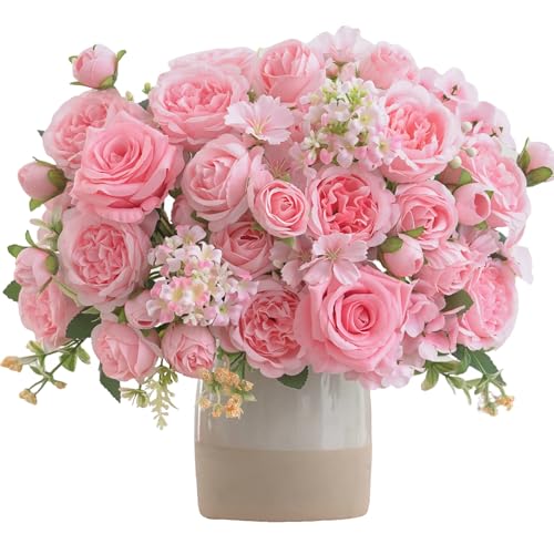 8 Pcs Mixed Artificial Peony Flowers Set-4 Bouquets & 4 Stems, Pink Fake Peony Rose Hydrangea Flowers for Vase Silk Floral Arrangements for Table Centerpiece Wedding Party Bridal Decoration Home Decor - color: Light Pink, size: Mixed 8pcs