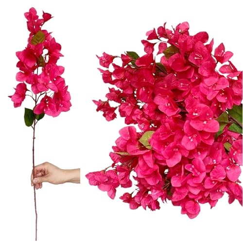 Pack of 16 - Artificial Bougainvillea Flower Stems Silk Long Branches Full Blossoms for Home Wedding Table Centerpiece Event Backdrop Indoor Outdoor Decorations - color: Deep Pink - Pack of 16