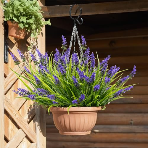 12 Bundles Artificial Lavender Plants Outdoor UV Resistant, Faux Monkey Grass Greenery Fake Flowers - Plastic Indoor/Outdoor Decor for Garden, Porch, Patio, Window Box, Hanging Planters - color: Purple