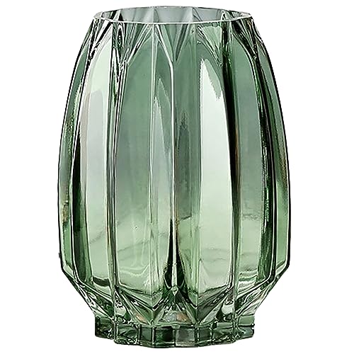 Lucky Bird Green Glass Vase Modern Ribbed for Flowers, Candles, and Decorative Accents - Tall/Short Glass Vase for Centerpieces Home Table Decor(Green H8.0inch) - color: Green, size: H-7.87inch