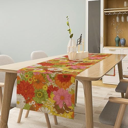 Boho Floral Table Runner Vintage Colorful Bohemian Flower Botanical Tropical Leaves Mid Century Abstract Dinner Runner for Farmhouse Home Kitchen Party Holiday 36X13inch - color: Bohoflower-3, size: L36"x W13"