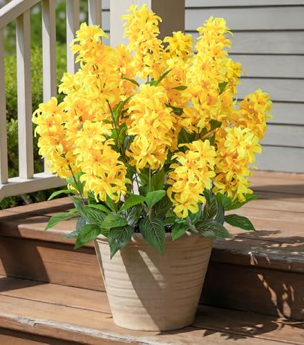 Artificial Flowers 3 Pcs Hyacinth Fake Flowers 19.69” Silk Flowers for Outside, Delphinium Outdoor Faux Flowers Fake Plants for Porch Patio Balcony Yard Indoor Home Decor - color: 3pcs Yellow