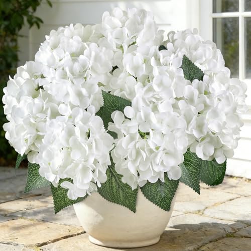 AGIRL 3 Bundles White Artificial Hydrangea Flowers for Outdoors, UV Resistant Lifelike Faux Flowers for Spring Indoor Outdoor Garden Patio Porch Balcony Home Decoration Wedding Party Centerpieces - color: Pure White, size: 3