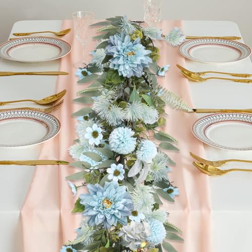 Spring Garland 6FT Hydrangea Flower Garland Faux Greenery Leaf Vine Garlands for Decoration for Spring Indoor Outdoor Garden Farmhouse Porch Wall Wedding Room Home Decor (Blue) - color: Blue