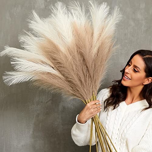 Faux Pampas Grass, 9 PCS 37''/3.1FT Tall Fluffy Fake Pompas Floral, Large Artificial Pompous Grass Branches for Floor Vase Fillers, Boho Farmhouse Room Wedding Decor (Mixed Color) - color: Mixed