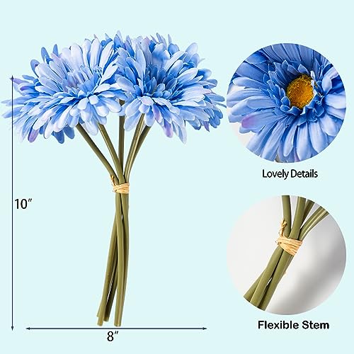 TOPIA Artificial African Daisies Flowers African Daisy Silk Flowers Artificial Gerbera Daisies Pack of 10 (Blue) - color: Blue, size: 10pcs