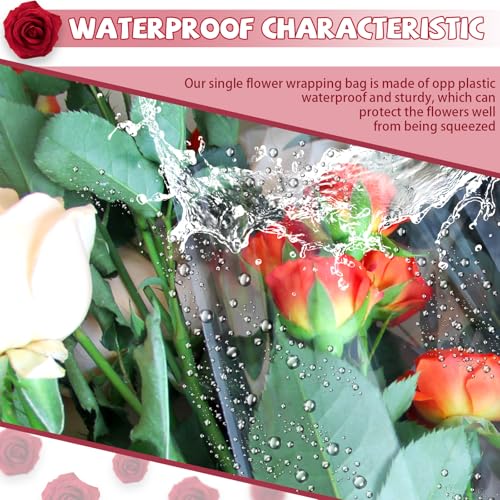 Bayurht 101 PCS Single Rose Sleeve Single with Ribbon and 50 Pcs Floral Water Tubes Flower Packaging Bags Single Flower Sleeve Flower Wrapping Bags for Bouquets Wrapping (White) - color: White