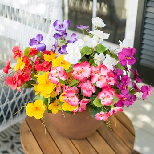 Hoppwodd Hibiscus Artificial Flowers for Outdoors Spring Decoration, 6 Bundles Faux Silk Flowers UV Resistant Look Real Artificial Tropical Flower Fake Plants for Outside Planter Porch Patio, Mix - color: Mix(red+pink+white+yellow+purple+light Purple)