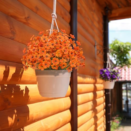 21 Bundles Outdoor Artificial Flowers UV Resistant Fake Silk Flowers No Fade Faux Plastic Plants Garden Porch Window Box Decoration(Autumn Orange) - color: Autumn Orange