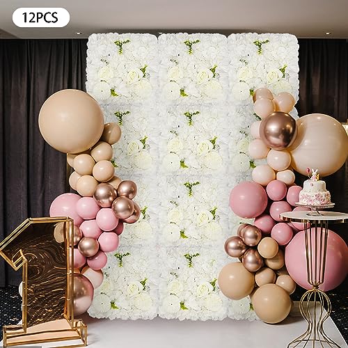 Gdrasuya10 12PCS Artificial Flower Wall Panel Wedding Backdrop Event Party Photography Flower Wall Background White Realistic Flower Wall Backdrop Faux Floral Wall Decor - color: 12pcs, White
