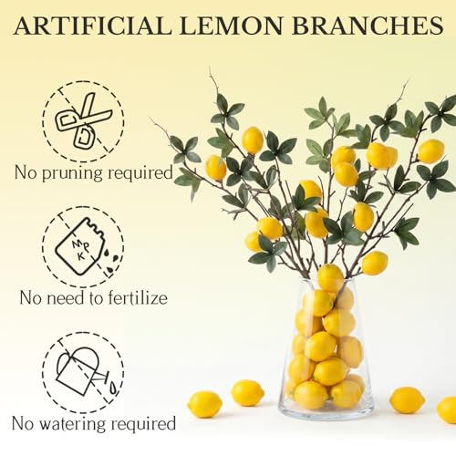 Gresorth 5 Pcs 18.9 Inch Artificial Lemon Branches Decoration Fake Small Lemons Branches with Leaves Realistic Lemons Fruit Decor Wreath Garden Farmhouse Porch - color: Small Lemon Branch