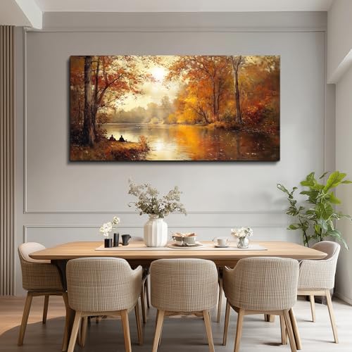 FUHAIHUA Canvas Wall Art For Living Room Large Wall Decor For Bedroom Modern Office Wall Decorations Saffron Yellow Tree Landscape Painting Forest Pictures Artwork Ready To Hang Home Decor 20"x40" - color: Yellow Tree, size: 40"L x 20"W