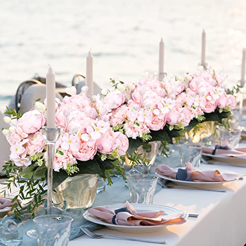 Crowye 8 Bouquets Wedding Silk Peony Hydrangea Flowers with Stems 12.6" H Elegant Faux Vintage Artificial Flowers for Decoration for DIY Table Party Decor Centerpieces Home(Light Pink) - color: Light Pink