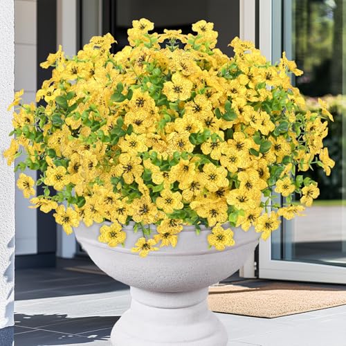 Elyum Artificial Flowers for Outdoors, 18 Bundles Artificial Plants & Flowers Outdoor, UV Resistant Faux Flowers Outdoor Fake Flowers for Outside Porch Window Box Decoration(Yellow) - color: Yellow, size: 18 Pack