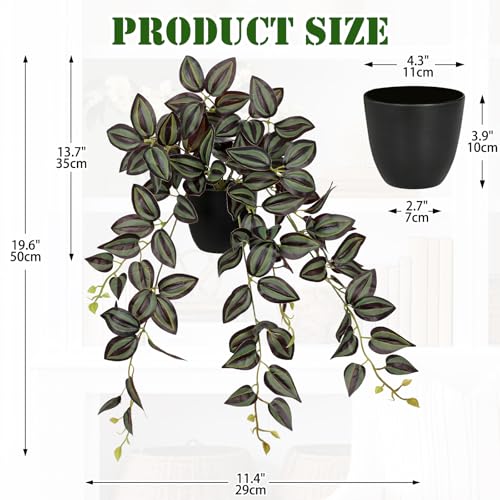 DILATATA Fake Plants Artificial Potted Plants 20 Inch Faux Peperomia Ivy Vine Plant Hanging Plant for Home Office Desk Shelf Indoor Outdoor Decor - color: Wandering Jew-green&purple