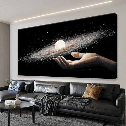 Abstract Wall Art Decorations Modern Science Fiction Wall Art The Universe In Hand Canvas Art Wall Decor For Living Room Bedroom Office Bathroom Home Wall Decor 24x48 Inch - color: White Black, size: 48"L x 24"W