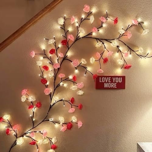 Rose LED Tree Branch Lights for Wall,Rose Blossom Vine Lights Decor with 72 LED Flower String Lights and USB Powered, 8 Lighting Modes for Indoor Window Wedding Valentine's Day Decor (63 in) - size: 63in, style: Rose