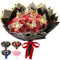 Thiccywoov 36 Pcs Glitter Roses Bouquet Graduation Artificial Rose DIY Flower Bouquet Kit Flower Wrapping Paper 3D Butterflies Crowns for Mom Mother Teacher Birthday (Red) - color: Red