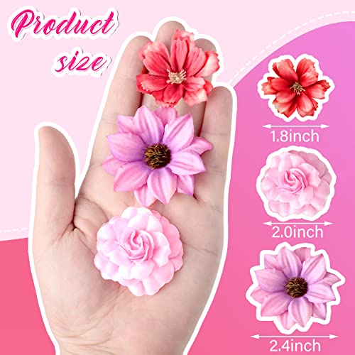 Hoteam 100 Pcs Assorted Flower Heads Decorative Artificial Fake Heads Small Faux Floral Crafts DIY Mini Daisy Rose Plum for Wedding Cake Mother's Day Party Wreath Home Spring (Bright) - color: Bright