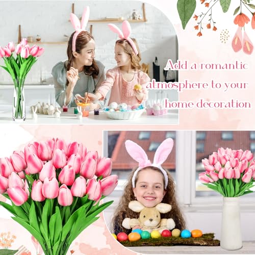 Lyrow 30 Pcs Tulips Artificial Bouquet Flowers Faux Tulips for Home Kitchen Wedding Decorations,Gift Idea for Easter Decor Mother's Day Birthdays(Rose Red) - color: Rose Red