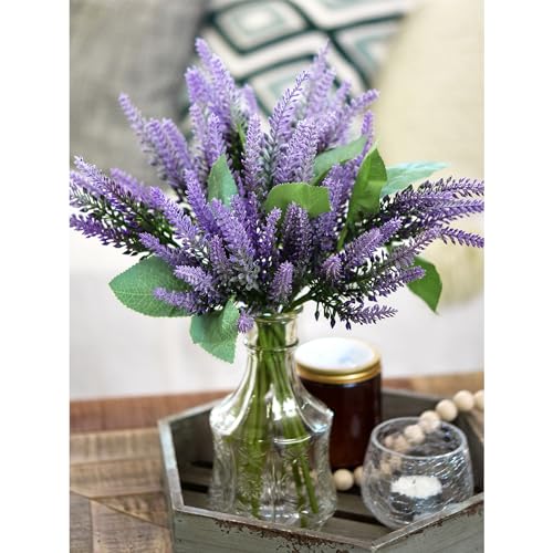 FiveSeasonStuff Dark Purple Lavender Artificial Flowers 14.6 inches 10 Stems - color: Dark Purple Lavender Bouquet
