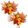 2 Pcs Artificial Fall Flowers Bouquets, 21.6” Autumn Fake Silk Orange Flowers Wedding Bouquets with Fall Florals Stems for Bridal Bridesmaid, Rustic Home Thanksgiving Table Centerpiece Decor - size: 2 Pcs