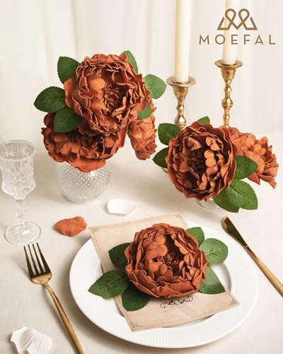 16pcs Burnt Orange, Terracotta & Orange Peony Artificial Flowers, Realistic Fall Foam Flowers with Stems for Autumn Wedding Bouquets, DlY Centerpieces & Home Decor - color: Terracotta & Orange