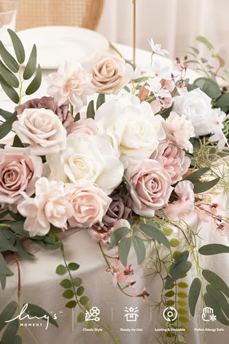 Ling's moment 9FT Spring Flower Garland for Backdrop Decorations - Wedding Arch Flowers, Eucalyptus & Rose, Artificial Floral Garland for Mantle - Sweetheart Table Decor for Reception, Dusty Rose - color: Pk-dusty Rose & Cream
