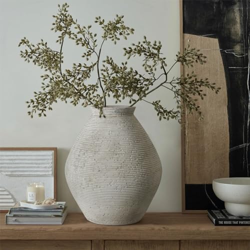 Rustic Ceramic Flower Vase Distressed Farmhouse Pottery Clay Large Terracotta Floor Vases for Decorative Table Centerpiece Modern Home Decor Aesthetic Living Room Bedroom Wedding Housewarming Gift - size: 11.39In