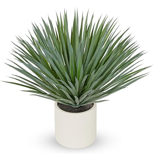 Briful Large Agave Plant Artificial in Resin White Pot, 26.3in Outdoor Fake Agave Plant Realistic Artificial Agave Cactus for Indoor Home Office Garden Front Patio Decor - color: Grey Green-white Pot