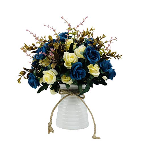 Artificial Flowers with Vase Faux Flower Arrangements for Table Decor Table Centerpieces for Dining Room-Navy Blue - color: Navy Blue
