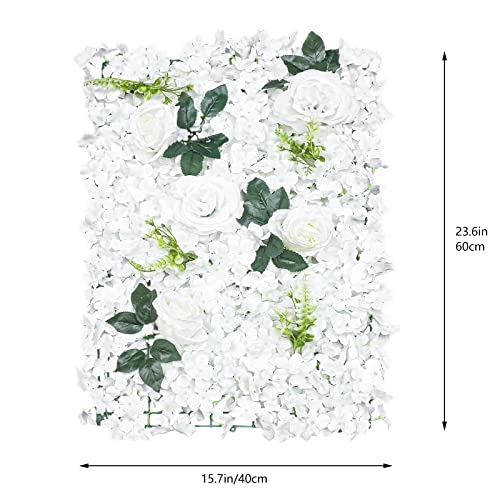 Gdrasuya10 6 Pcs Artificial Flower Wall Panels 3D Flower Background Panel for Wall, 60x40cm Wedding Flower Decorations Wall Silk Rose Panels for Party, Nail, Photo Areas, Stage Background (White) - color: 6pcs, White
